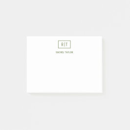Notas Post-it® Monograma simple moderno de olivo oscuro