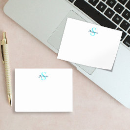Notas Post-it® Monograma simple y elegante nombre Aqua Blue