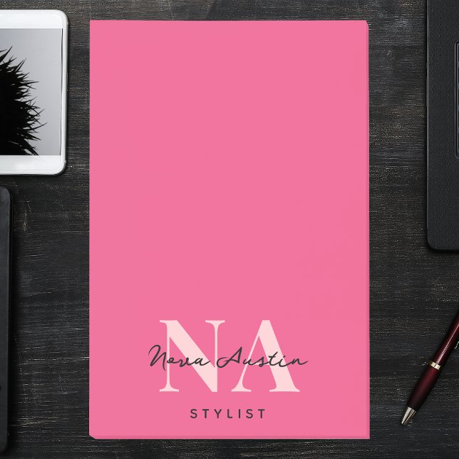 Notas Post-it® Monograma trendy estética rosa caliente Personaliz (Subido por el creador)