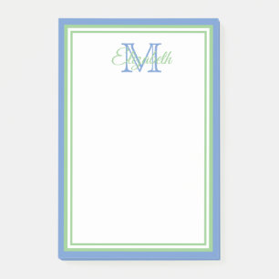Notas Post-it® Monograma verde azulado y verde sabio
