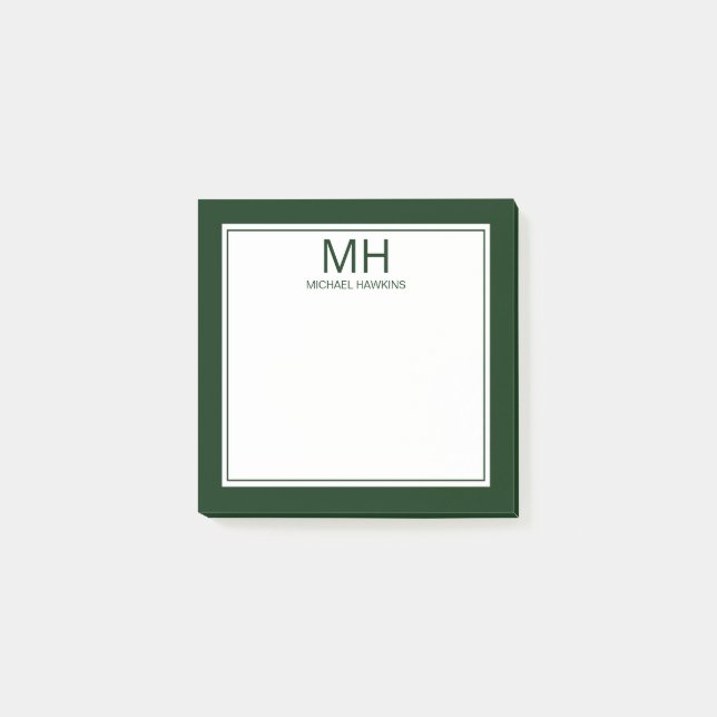 Notas Post-it® Monograma Verde Blanco para Hombres (Anverso)