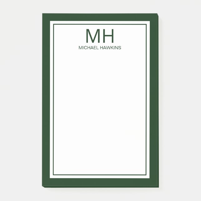 Notas Post-it® Monograma Verde Blanco para Hombres (Anverso)