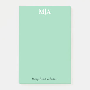 Notas Post-it® Monograma verde de menta 3 tres letras Iniciales M
