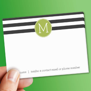 Notas Post-it® Monograma verde del patrón rayado negro y blanco