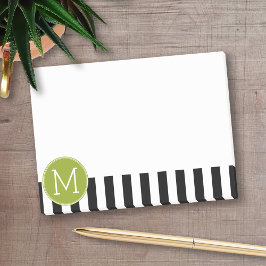 Notas Post-it® Monograma verde del patrón rayado negro y blanco