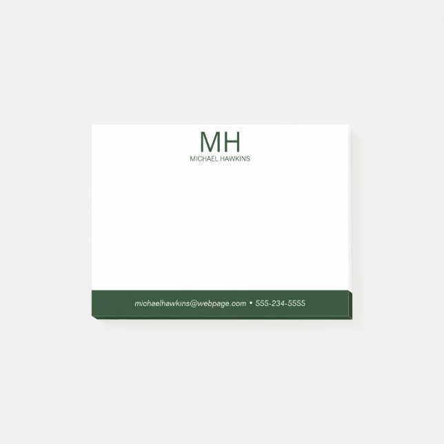 Notas Post-it® Monograma Verde para Hombres (Anverso)