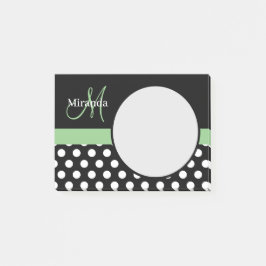 Notas Post-it® Monograma verde Punto de Polka Blanco Negro