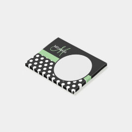 Notas Post-it® Monograma verde Punto de Polka Blanco Negro