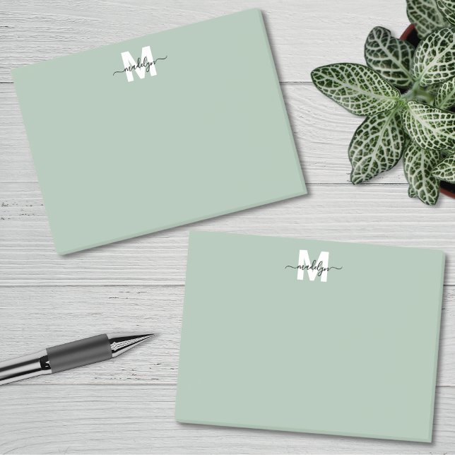 Notas Post-it® Monograma Verde Salvia (Sage Green Monogram Post-it Notes)