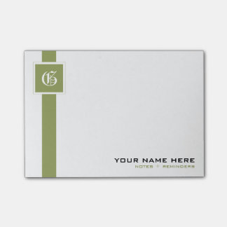 Notas Post-it® Monograma verde y blanco profesional de la raya