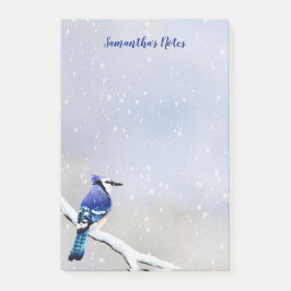 Notas Post-it® Monograma Watercolor Invierno Nieve Pájaro Azul Ja