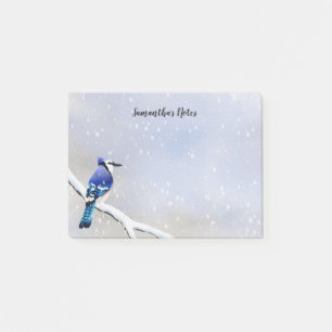 Notas Post-it® Monograma Watercolor Invierno Snowfall Bird Blue J