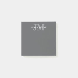 Notas Post-it® Monograma y nombre de color gris oscuro y moderno