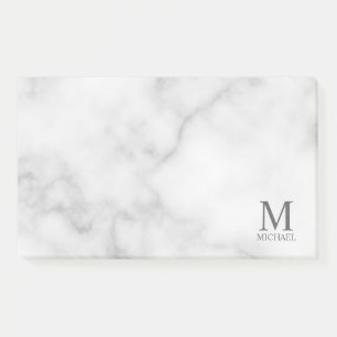 Notas Post-it® Monograma y nombre personalizados de mármol blanc