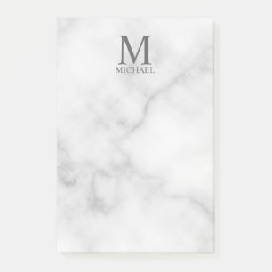 Notas Post-it® Monograma y nombre personalizados de mármol blanco