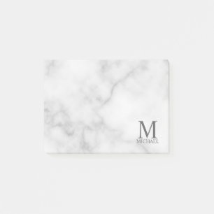 Notas Post-it® Monograma y nombre personalizados de mármol blanco