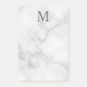 Notas Post-it® Monograma y nombre personalizados de mármol blanco