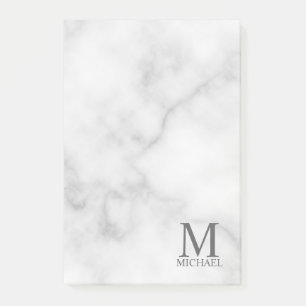 Notas Post-it® Monograma y nombre personalizados de mármol blanco