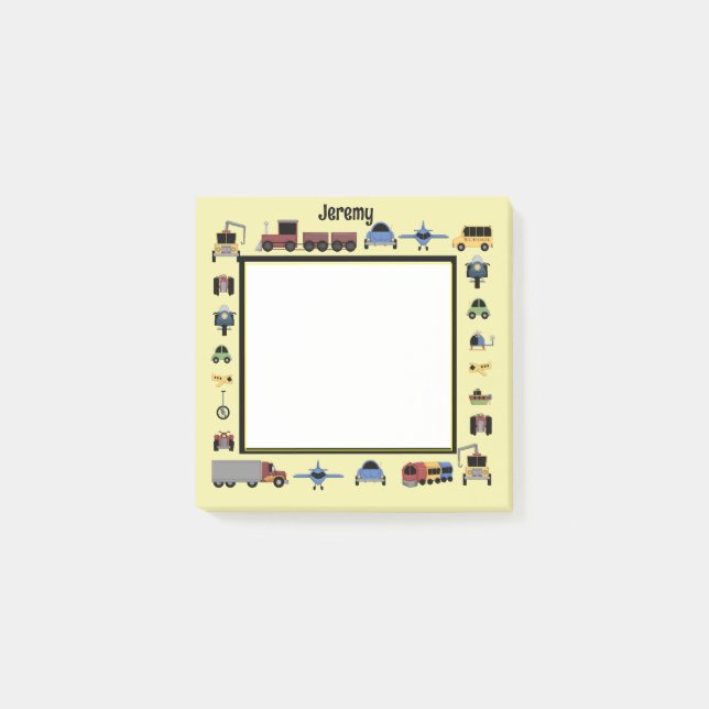 Notas Post-it® Monogramación de trenes, llanuras y automóviles (Anverso)