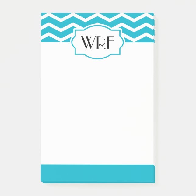 Notas Post-it® Monogramado Aqua Blue Chevron (Anverso)