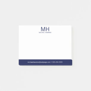 Notas Post-it® Monogramado azul marino masculino