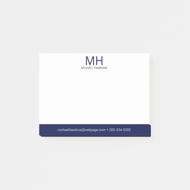 Notas Post-it® Monogramado azul marino masculino (Anverso)