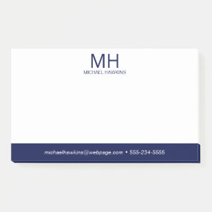 Notas Post-it® Monogramado azul marino masculino