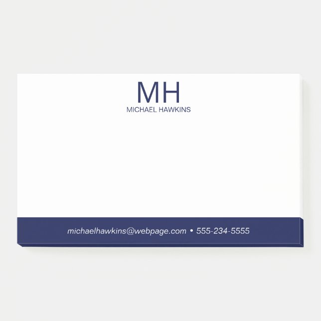 Notas Post-it® Monogramado azul marino masculino (Anverso)