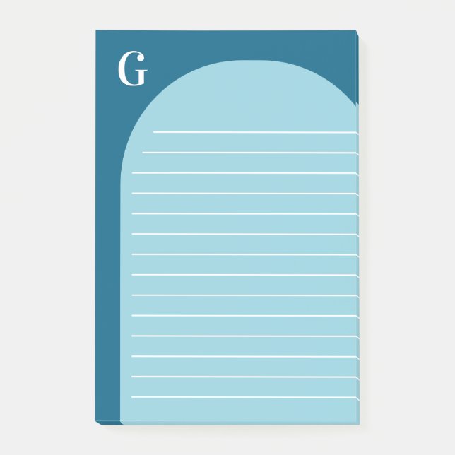 Notas Post-it® Monogramado de dos arcos con lino azul (Anverso)