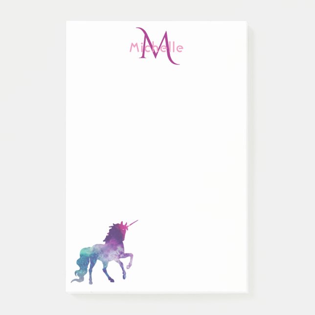 Notas Post-it® Monogramado de unicornio morado (Anverso)