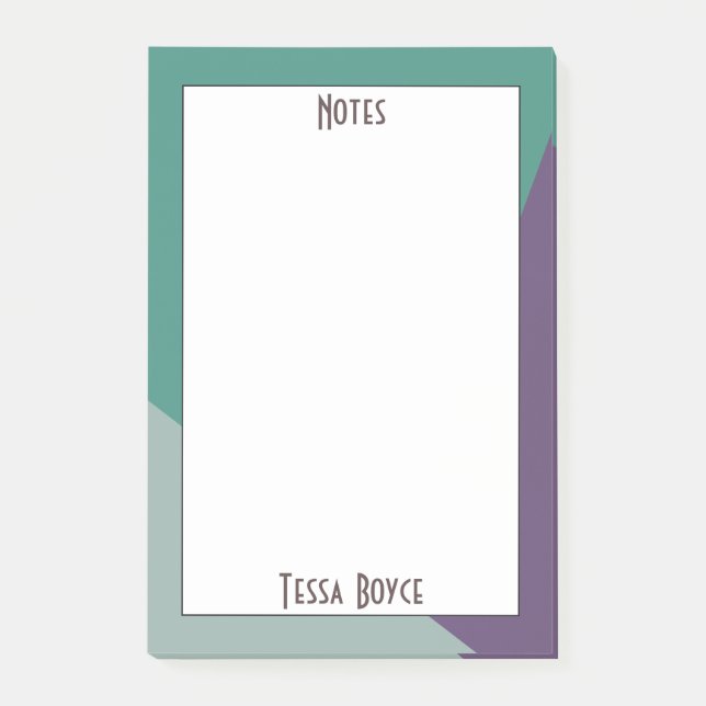 Notas Post-it® Monogramado en color verde púrpura moderno (Anverso)