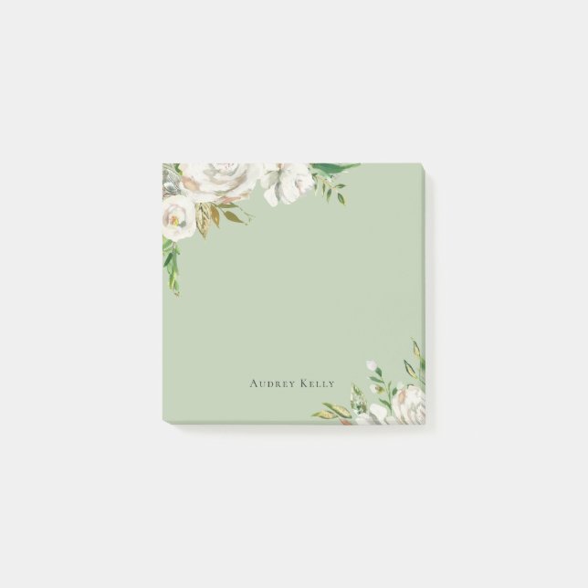 Notas Post-it® Monogramado personalizado de los flores dorados (Anverso)