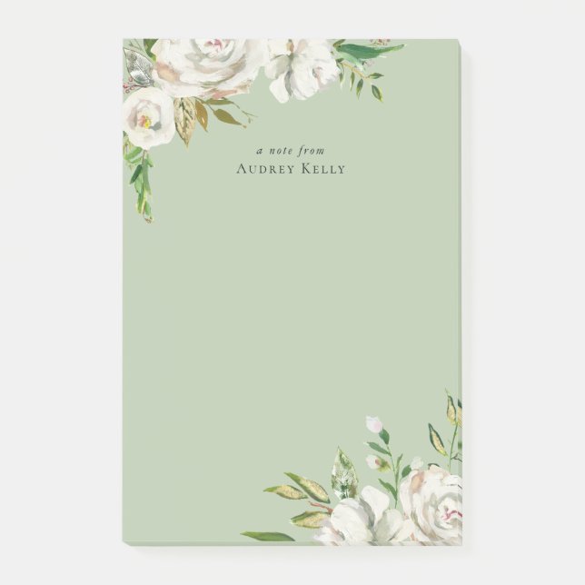 Notas Post-it® Monogramado personalizado de los flores dorados (Anverso)