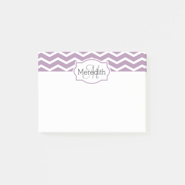 Notas Post-it® Monogramo Lilac Púrpura Chevron Blanco (Anverso)