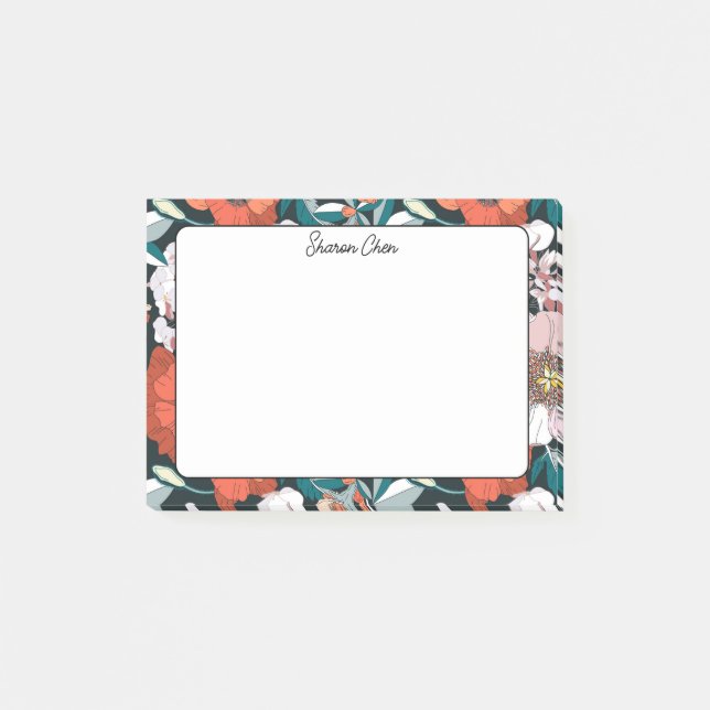 Notas Post-it® Moody Floral Custom Name Stationery (Anverso)