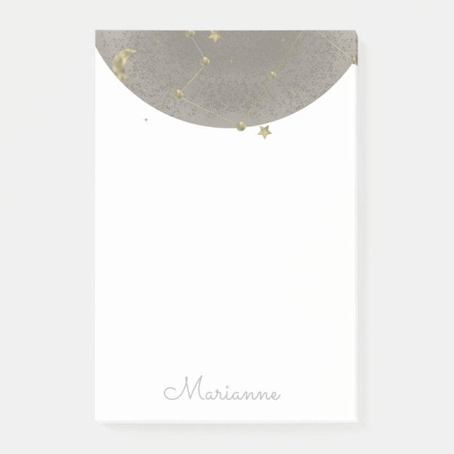 Notas Post-it® Moon Stars Faux Gold Post-it Notes (Anverso)