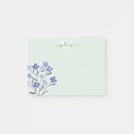 Notas Post-it® Morado verde acuarela Flores Monograma
