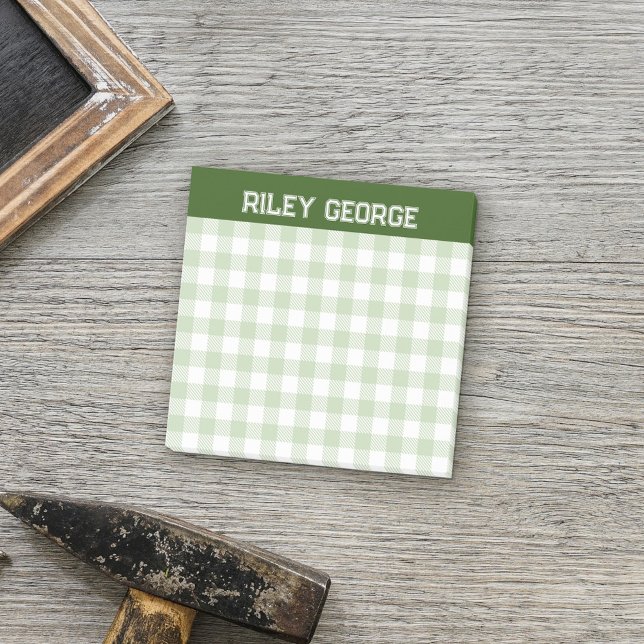 Notas Post-it® Moss Green Gingham Varsity Letters Name (Subido por el creador)