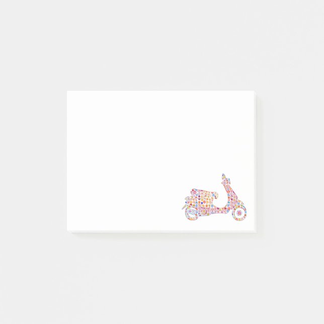 Notas Post-it® Motocicleta de motor con flores (Anverso)