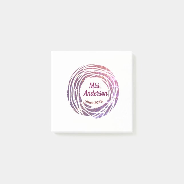 Notas Post-it® Mrs name pink mauve border since year wedding brid (Anverso)