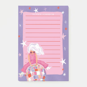 Notas Post-it® Mujer Divertida con Bola de Disco Rosa Purpura Fem