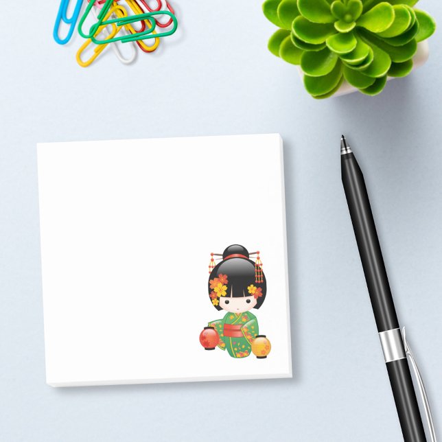 Notas Post-it® Muñeca Kokeshi Caída - Chica de Kimono Verde Geish (Subido por el creador)
