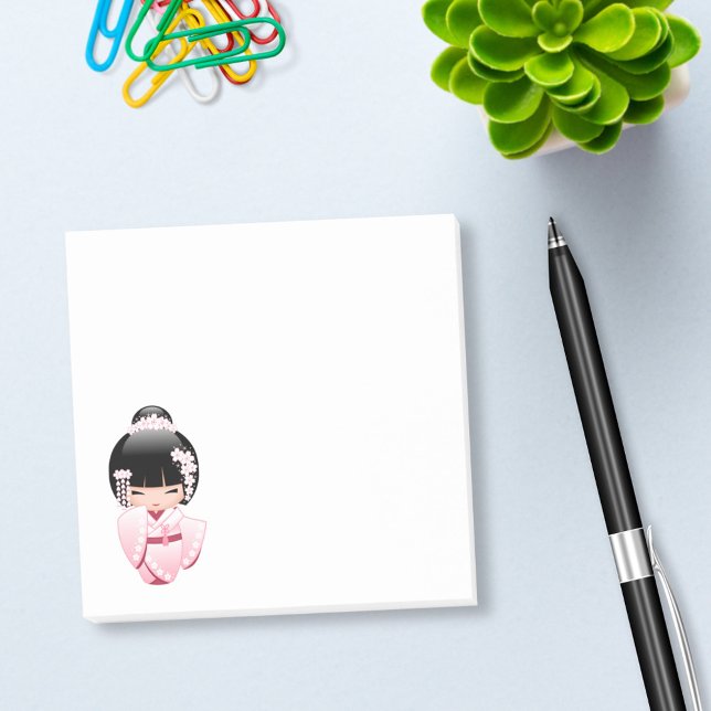 Notas Post-it® Muñeca Kokeshi Kimono Rosa Kawaii (Subido por el creador)