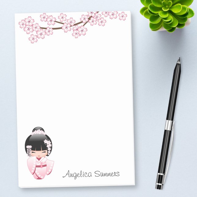 Notas Post-it® Muñeca Kokeshi Kimono Rosa Kawaii (Subido por el creador)