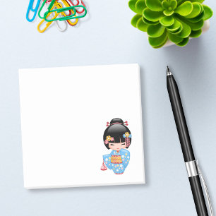 Notas Post-it® Muñeca Maiko Kokeshi - Chica Geisha de Kimono Azul