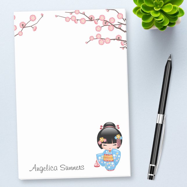 Notas Post-it® Muñeca Maiko Kokeshi - Chica Geisha de Kimono Azul (Subido por el creador)