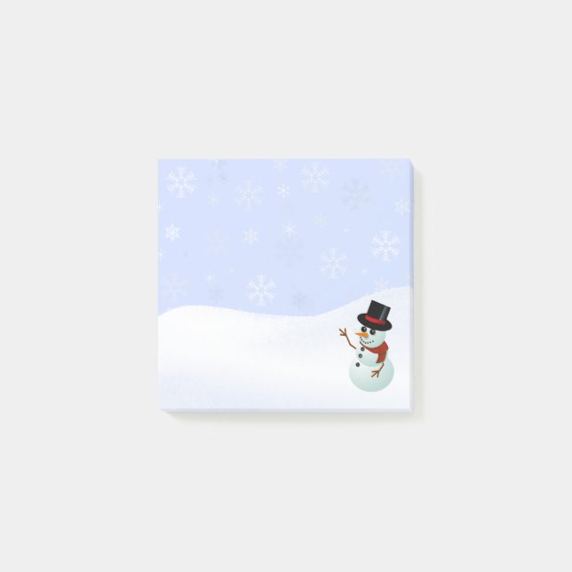 Notas Post-it® Muñeco de nieve de invierno con copos de nieve (Anverso)