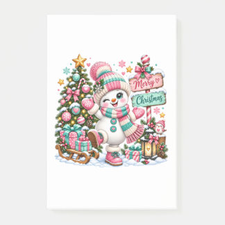 Notas Post-it® Muñeco de Nieve de Navidad Rosa Lindo