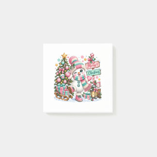 Notas Post-it® Muñeco de Nieve de Navidad Rosa Lindo