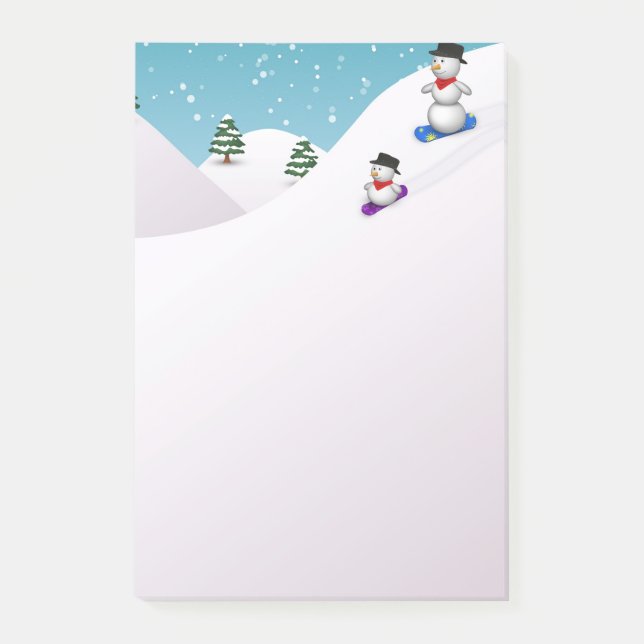 Notas Post-it® Muñecos de nieve adorables haciendo snowboarding (Anverso)